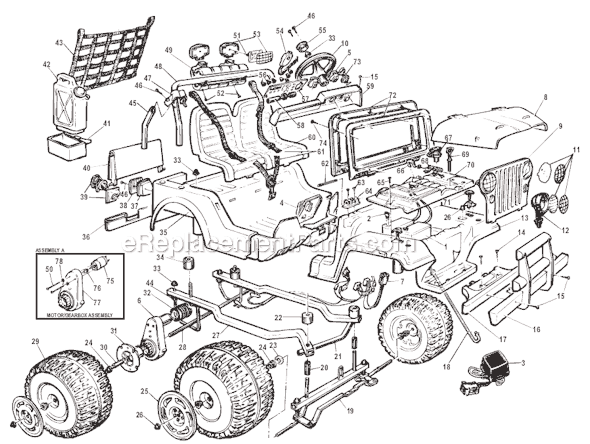 Page A Diagram and Parts List for 78608-86255  Power Wheels Ride-On Cars